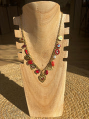 Collier Breloques - OEIL - Rouge et Marron