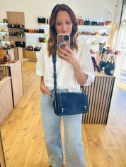 Petit sac bandoulière en cuir suède effet denim - Simone | LE TANNEUR