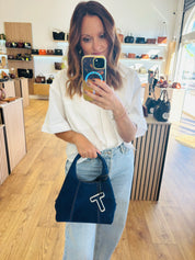 Petit sac à main en cuir suède effet denim - Juliette | LE TANNEUR