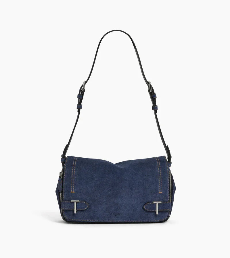 Petit sac bandoulière en cuir suède effet denim - Simone | LE TANNEUR