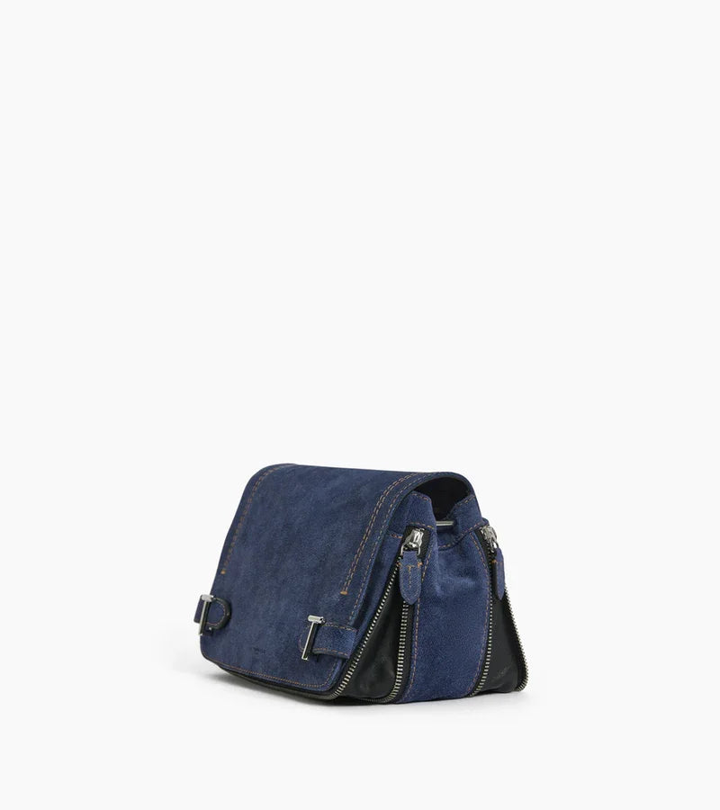Petit sac bandoulière en cuir suède effet denim - Simone | LE TANNEUR