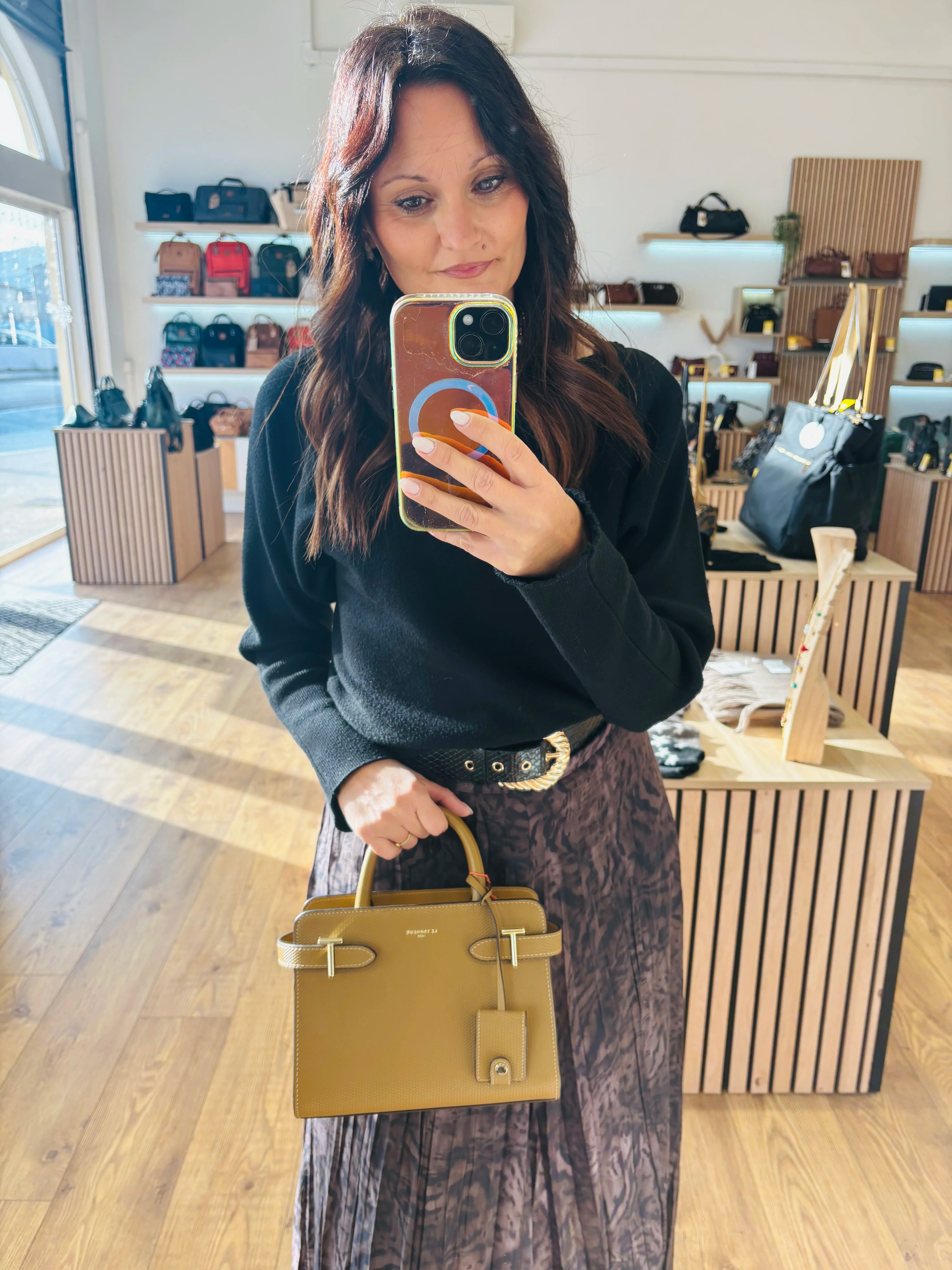 Petit sac à main en cuir signature T - Emilie Le Tanneur